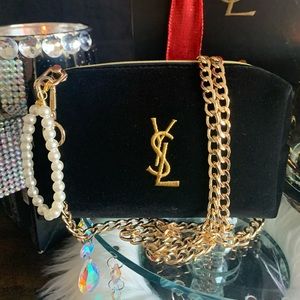 YSL Yves Saint Laurent Velour Cosmetic Bag to Crossbody Purse